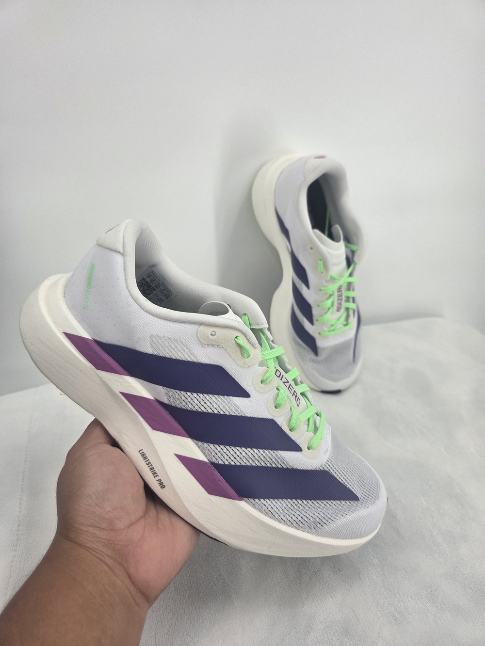 adidas Adizero EVO SL Women’s 7 Purple White Lightstrike Pro Running Shoes